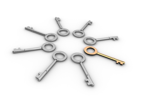 Keys with  one different key. 3d render illustration の写真素材