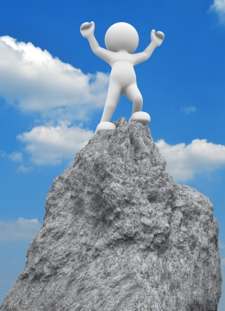 3d people - human character ,  person on  top of the mountain - victorious .  3d render illustration
の写真素材