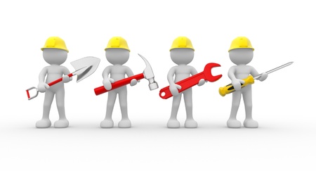 3d people - human character, team of construction workers with equipment.  3d render illustration の写真素材