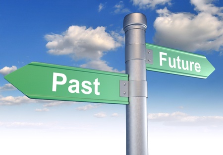  Two-way street, sign pointing to the Past and Future. 3d renderの写真素材