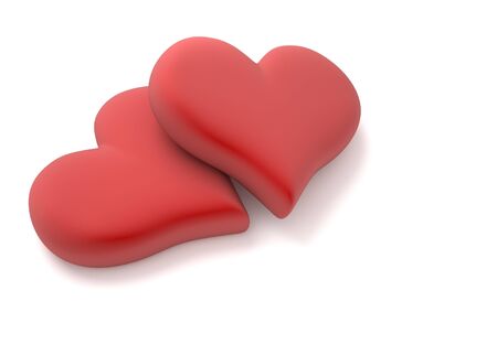 Two red hearts. This is a 3d render illustration の写真素材