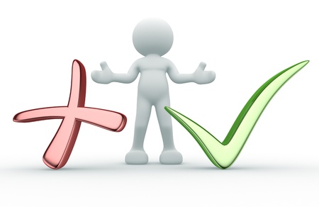 3d people - human character , person choosing between "yes"or "no". Check mark. 3d renderの写真素材