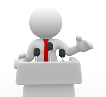 3d people - human character , person speaking from a tribune. Speech . 3d render の写真素材