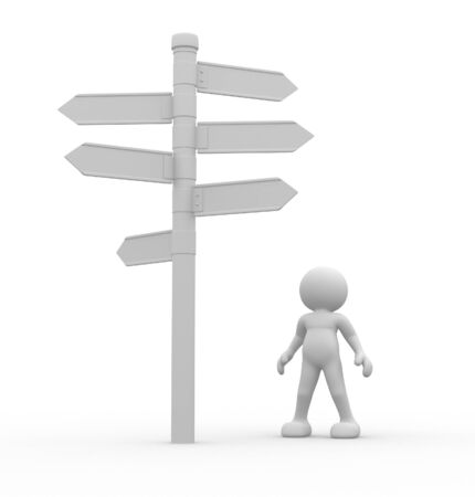 3d people - man, person standing in front of a roadsigns. Directional signの写真素材