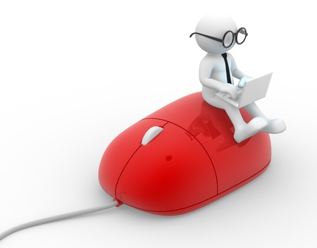 3d people - man, person with a laptop and a mouse の写真素材