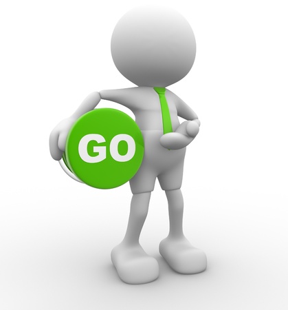 3d people - man, person and a button with word   go  の写真素材