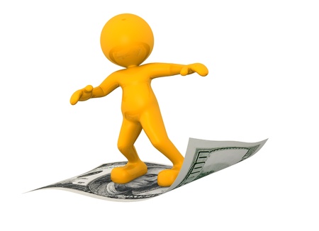 3d people - man, person flying on U S  dollars の写真素材