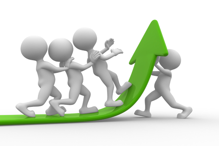 3d people - man, person -- Team moves up on the green arrow.の写真素材