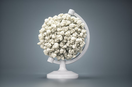 Earth globe made of skulls. Apocalypse and natural disaster concept. This is a 3d render illustration.の写真素材