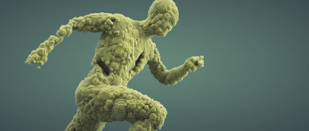 Abstract voxel athlete running. Transform and fitness journey concept .  This is a 3d render illustrationの写真素材