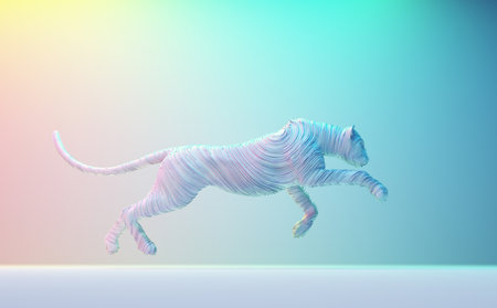 Abstract cheetah on colorful background. Be different and complexity concept. This is a 3d render illustration.の写真素材