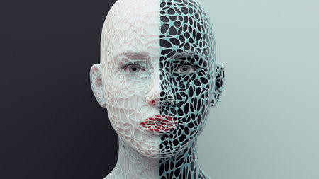 Abstract face profile of woman. Diversity and supporting each other concept. White and black.This is a 3d render illustration.の写真素材
