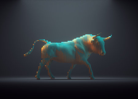 Stylized bull. Creative and complex concept. This is a 3d render illustrationの写真素材