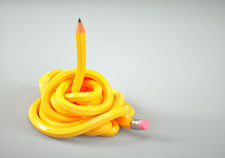 Abstract soft pencil on white background . Hustle and difficult task concept. This is a 3d render illustrationの写真素材