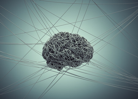 Brain made of wires. Self development and chaotic mind concept. This is a 3d render illustration.の写真素材
