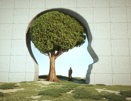 Abstract human head with a tree as a brain. Self development and growth mindset concept. This is a 3d render illustration.の写真素材