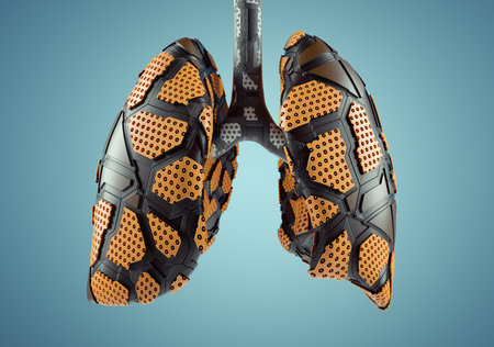 Lungs made of metal plates. Artificial intelligence and innovation concept. This is a 3d render illustration.の写真素材