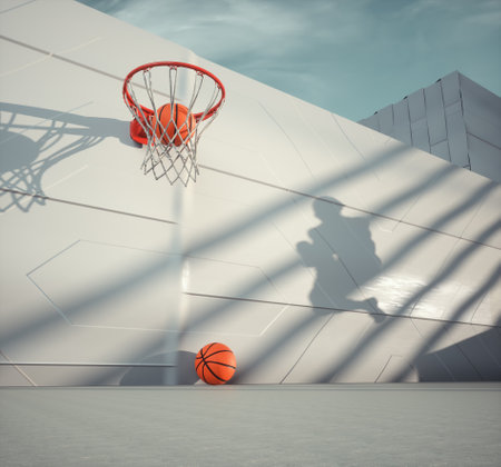 Basketball hoop on modern outdoor background. Successful strategy and target audience concept. This is a 3d render illustration.の写真素材