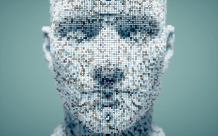 Male portrait made of voxels. Complexity and futuristic concept. This is a 3d render illustration.の写真素材