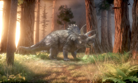 Triceratops dinosaur in the forest. This is a 3d render illustrationの写真素材