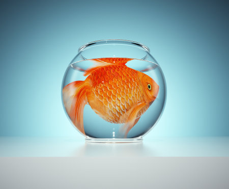 A goldfish in a small bowl. The concept of captivity. This is a 3d render illustrationの写真素材