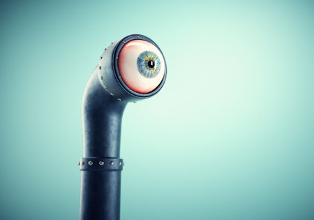 Periscope with an eye.  Discovering new opportunities. Subscriber and social media concept . This is a 3d render illustrationの写真素材