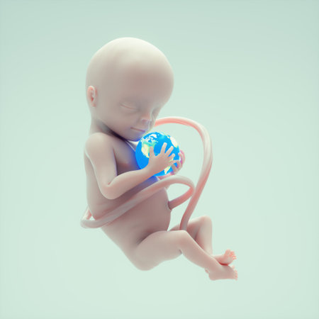 Fetus holding a earth globe. This is 3d render illustrationの写真素材