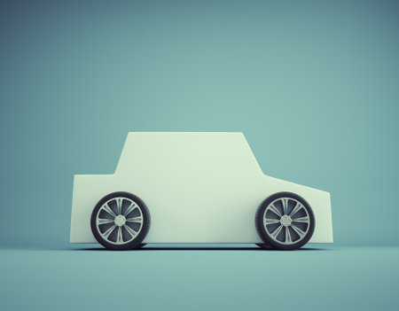 Cardboard car with wheels. The creativity, problem-solving, and hands-on learning. This is a 3d render illustrationの写真素材