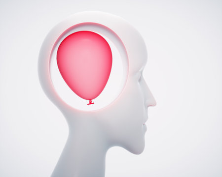 Human head with a balloon inside. Weakness and mindset concept. This is a 3d render illustration
