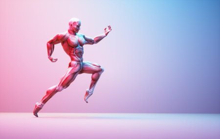 Male muscular system posing on background. Fitness and healthy lifestyle concept. This is a 3d render illustrationの写真素材