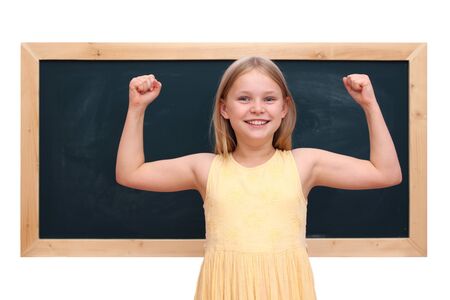 Schoolgirl infront of the blackboard