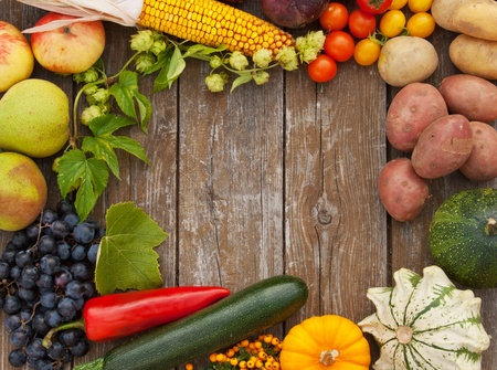 frame with fruits and vegetables