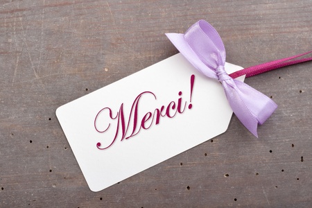 label with lettering thanks and violet loop の写真素材