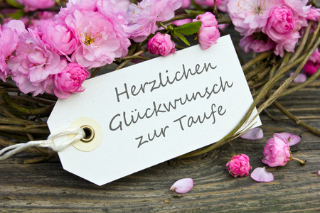 christening card with Pink blossomsの写真素材