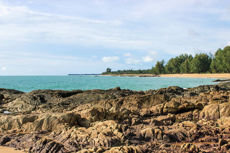 rocky shore by the seaの写真素材