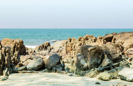 lonely beach with rockの写真素材