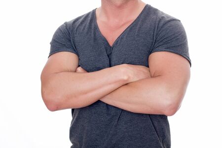 Upper body of a muscular, slim, young manの写真素材