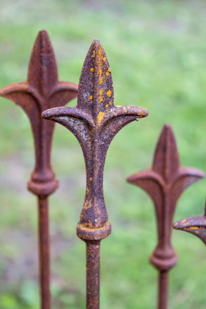 Garden decoration made of rusted metalの写真素材