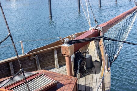 Detail of a sailboat made of wood