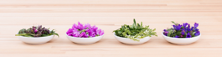 Bowls of different flowersの写真素材
