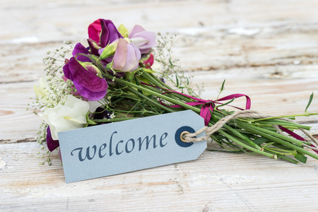 small bouquet with vetch and greeting cardの写真素材