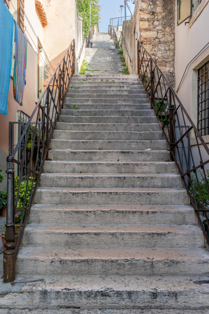 Stone staircase in Verona in Italyの写真素材