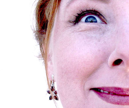 Surprised half face portraitの写真素材