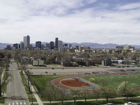 Downtown, Denver, CO buildings as viewed from east to west from Denver's East High School.  All eyes will be on Denver, Colorado for next year's Democratic National Convention.の写真素材