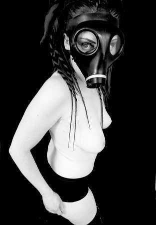 Woman in a gas maskの写真素材