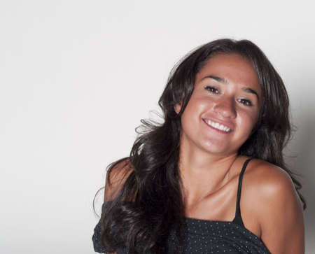 Pretty native american woman on white, no isolationの写真素材