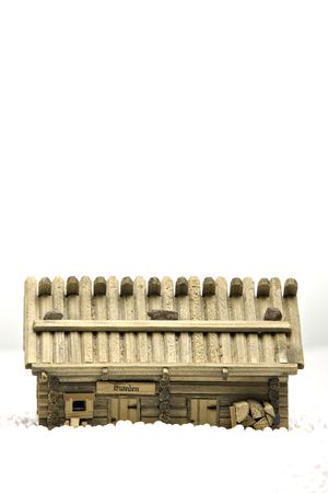 log cabin christmas decoration in the snowの写真素材