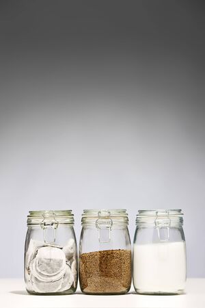 Glass Jars of Coffee Tea and Sugarの写真素材