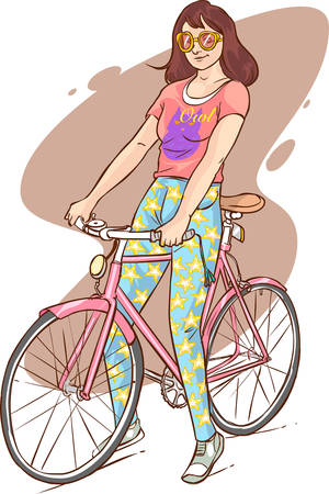 vector illustration of a beautiful girl riding bicycleのイラスト素材