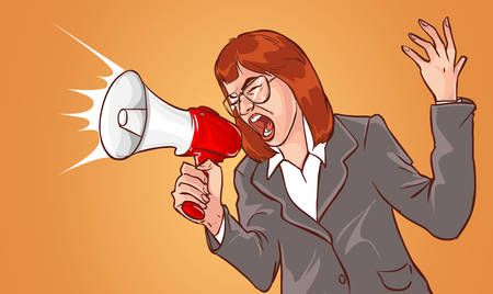 Business woman with megaphone yelling and screamingのイラスト素材